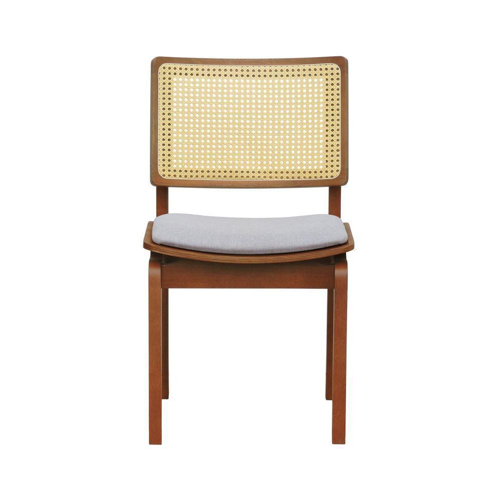 Kit 2 Cadeiras Gus Madeira Maciça Encosto Telinha Assento Anatômico - Amêndoa Estofado Linho Bege Mescla Impermeável - 6