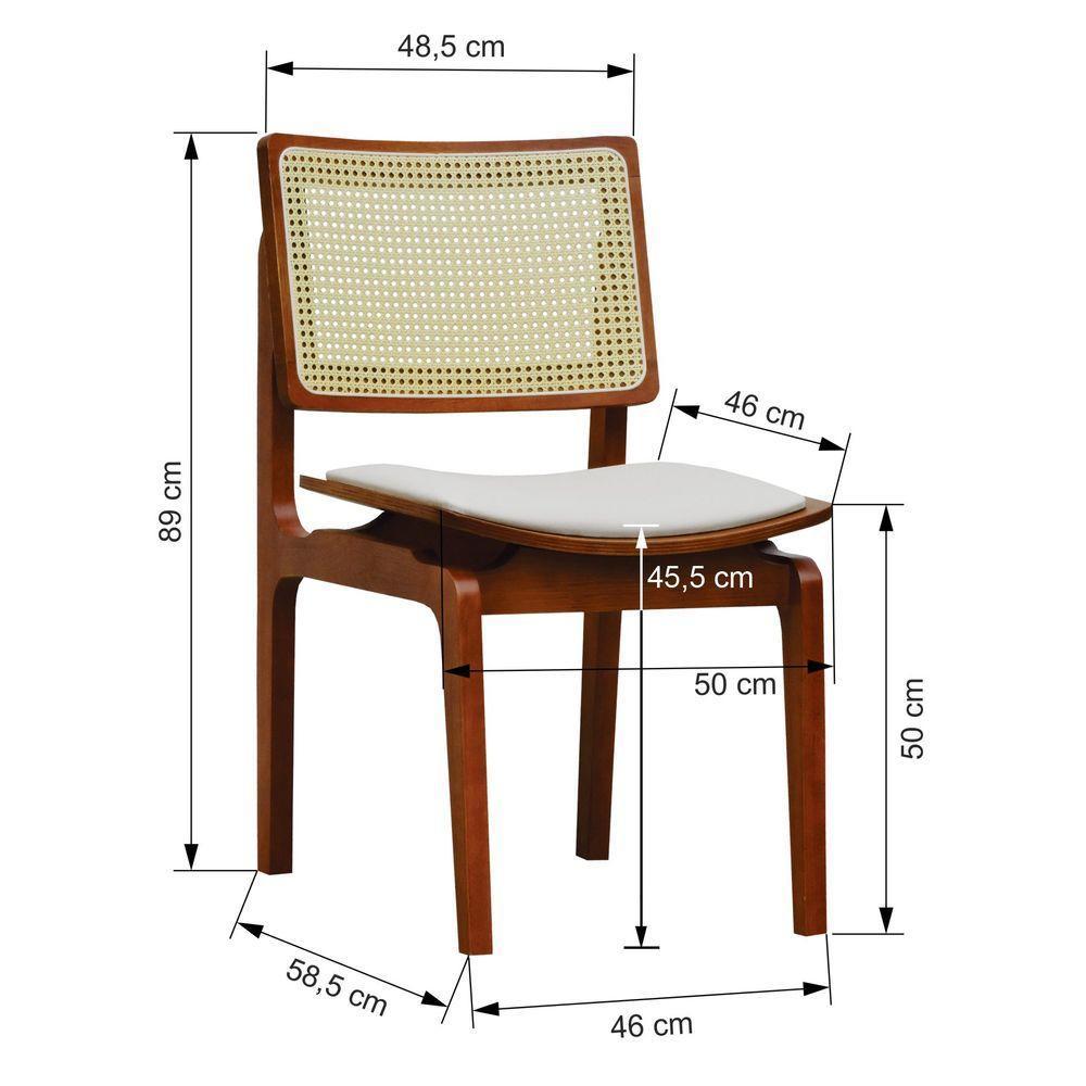 Kit 2 Cadeiras Gus Madeira Maciça Encosto Telinha Assento Anatômico - Amêndoa Estofado Corano Bege - 4