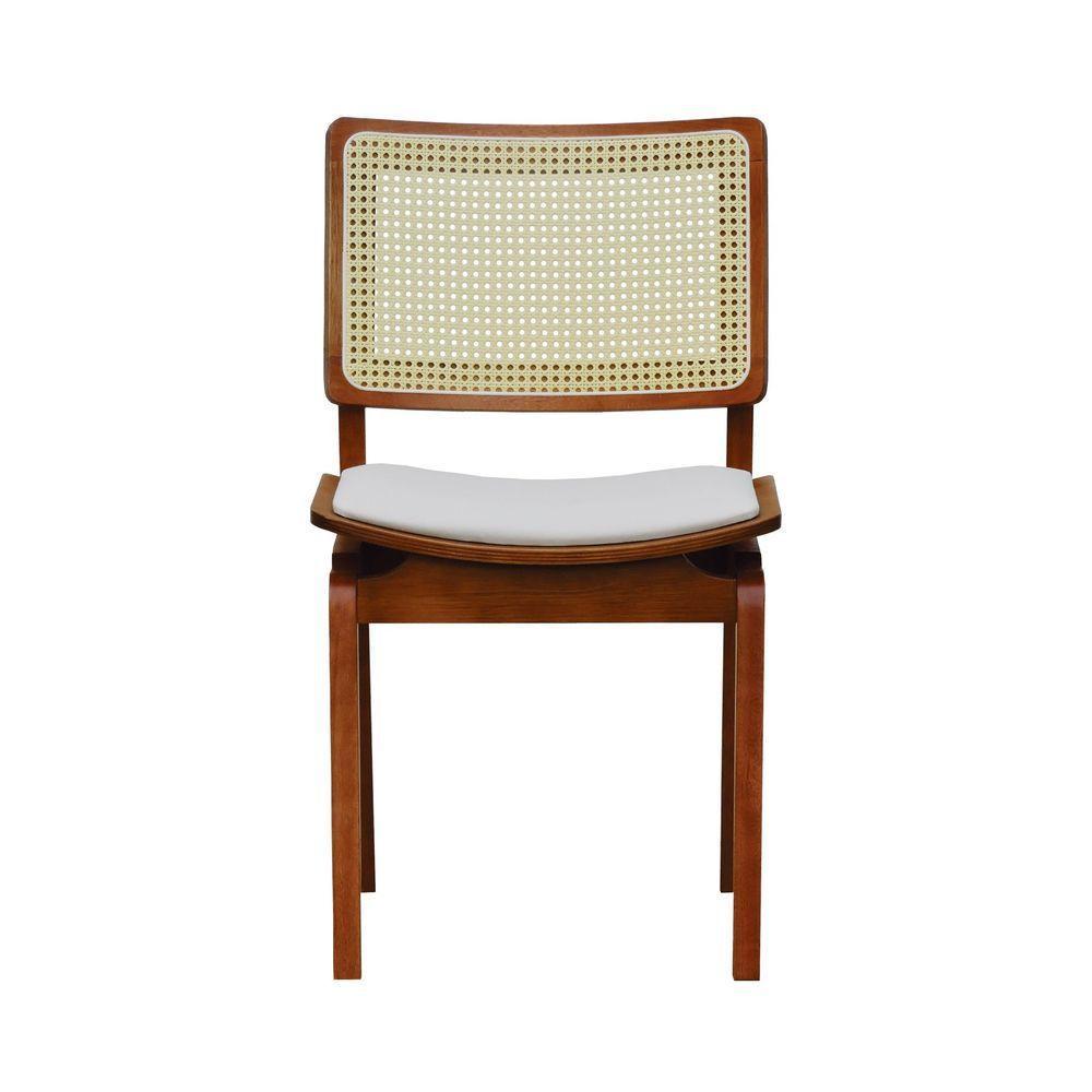 Kit 2 Cadeiras Gus Madeira Maciça Encosto Telinha Assento Anatômico - Amêndoa Estofado Corano Bege - 6