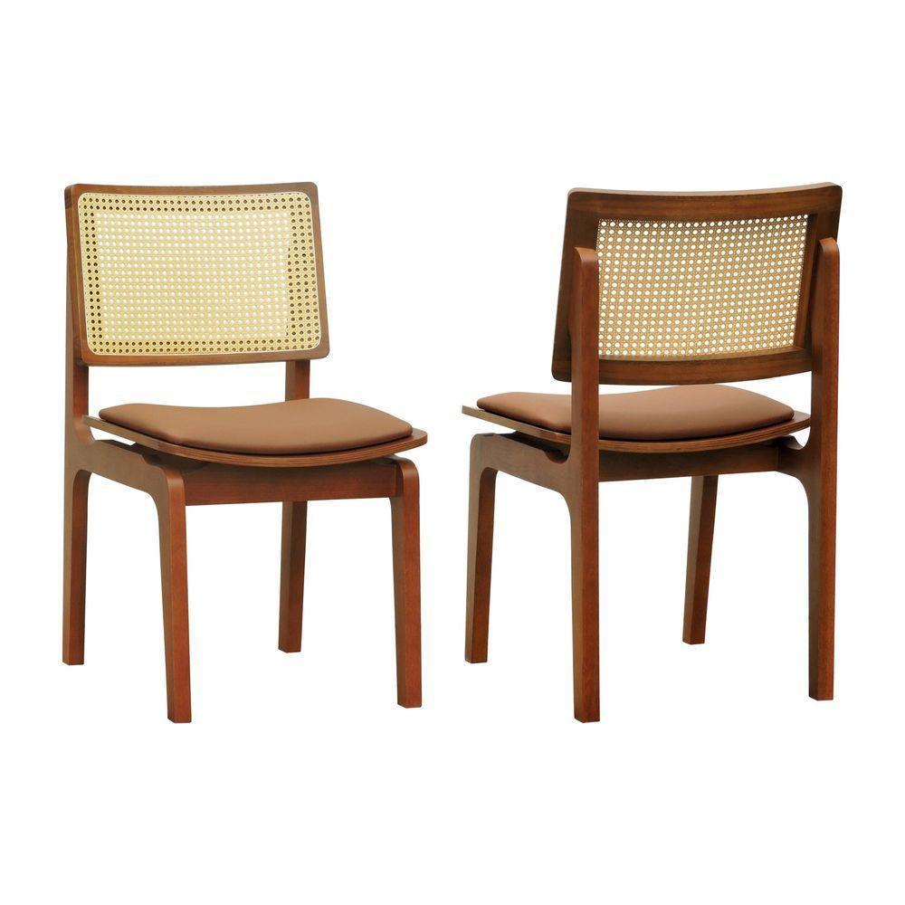 Kit 2 Cadeiras Gus Madeira Maciça Encosto Telinha Assento Anatômico - Amêndoa Estofado Corano Caramelo - 1