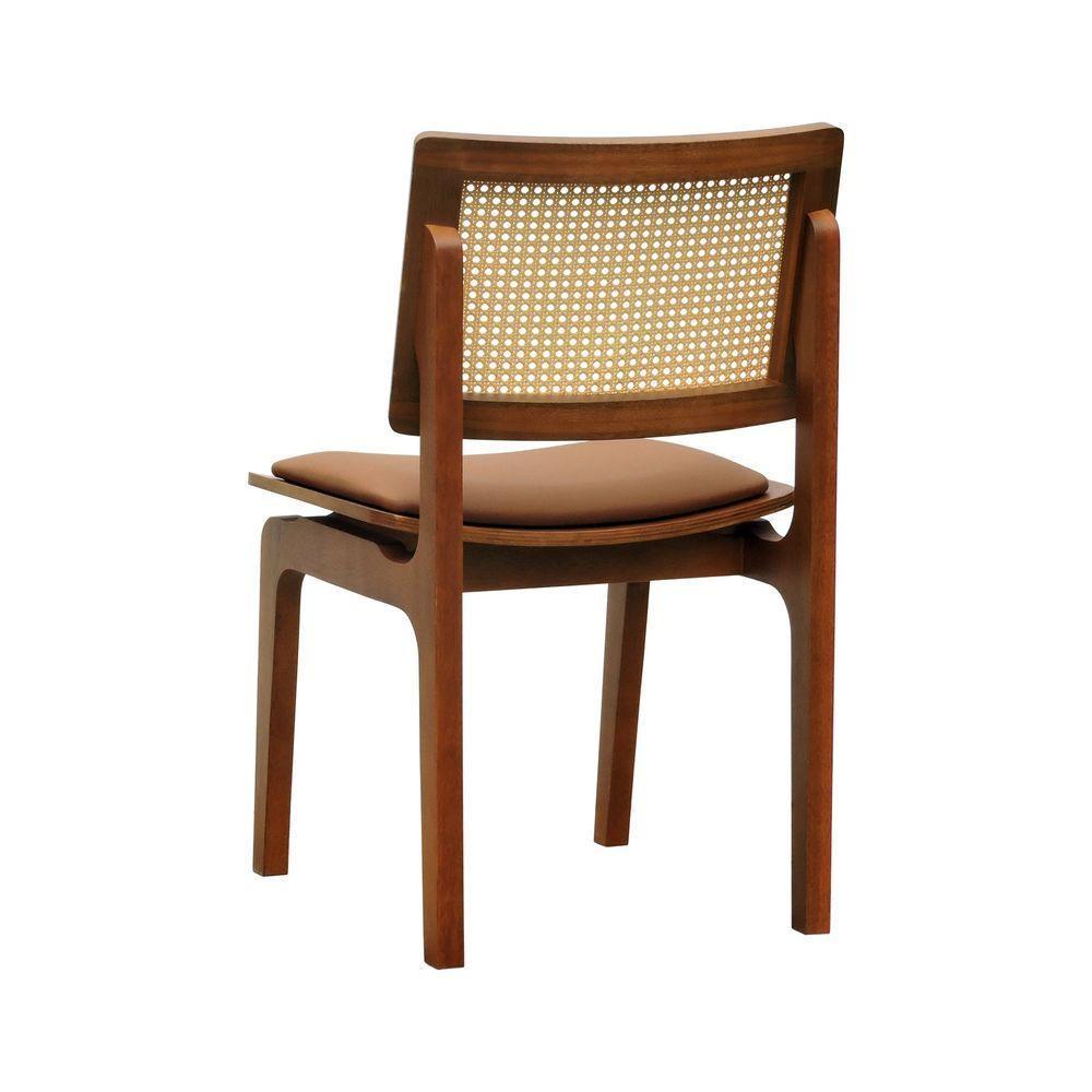 Kit 2 Cadeiras Gus Madeira Maciça Encosto Telinha Assento Anatômico - Amêndoa Estofado Corano Caramelo - 5