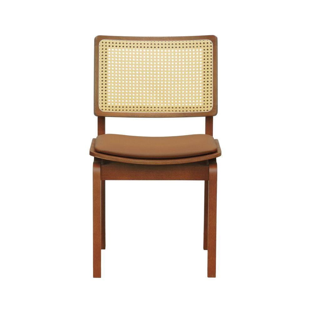 Kit 2 Cadeiras Gus Madeira Maciça Encosto Telinha Assento Anatômico - Amêndoa Estofado Corano Caramelo - 6