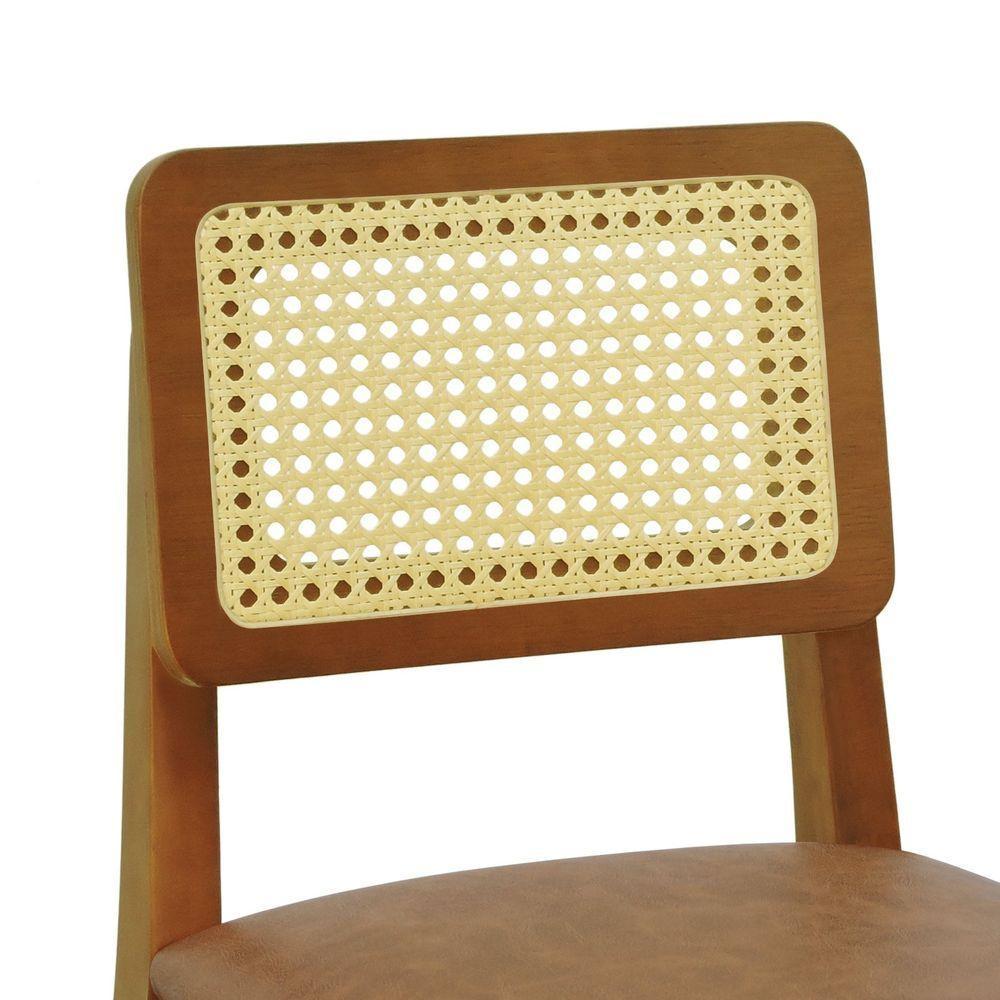 Kit 2 Banquetas Baixa-cadeira Gabi Madeira Maciça Encosto Telinha - Amêndoa Assento Estofado Corano Marrom Mescla - 3