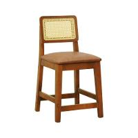 Kit 2 Banquetas Baixa-cadeira Gabi Madeira Maciça Encosto Telinha - Amêndoa Assento Estofado Corano Marrom Mescla