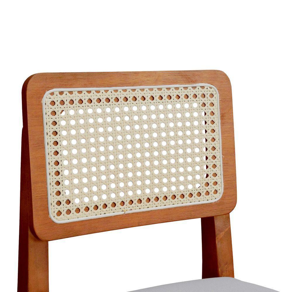 Kit 2 Banquetas Baixa-cadeira Gabi Madeira Maciça Encosto Telinha - Amêndoa Assento Estofado Linho Bege - 4