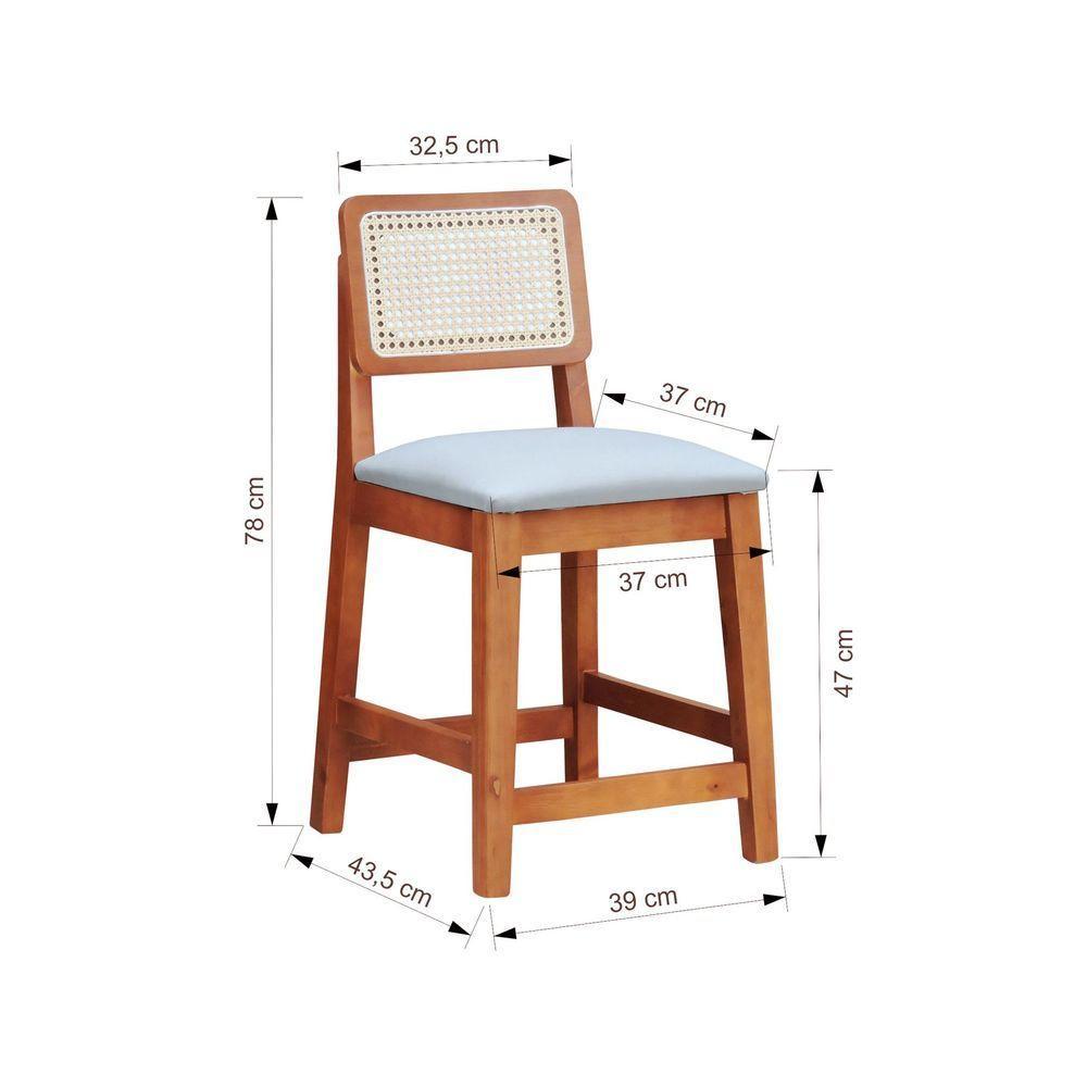 Kit 2 Banquetas Baixa-cadeira Gabi Madeira Maciça Encosto Telinha - Amêndoa Assento Estofado Linho Bege - 7