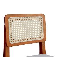 Kit 2 Banquetas Baixa-cadeira Gabi Madeira Maciça Encosto Telinha - Amêndoa Assento Estofado Linho Bege