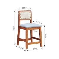 Kit 2 Banquetas Baixa-cadeira Gabi Madeira Maciça Encosto Telinha - Amêndoa Assento Estofado Linho Bege - 7