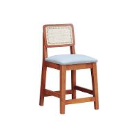 Kit 2 Banquetas Baixa-cadeira Gabi Madeira Maciça Encosto Telinha - Amêndoa Assento Estofado Linho Bege - 9