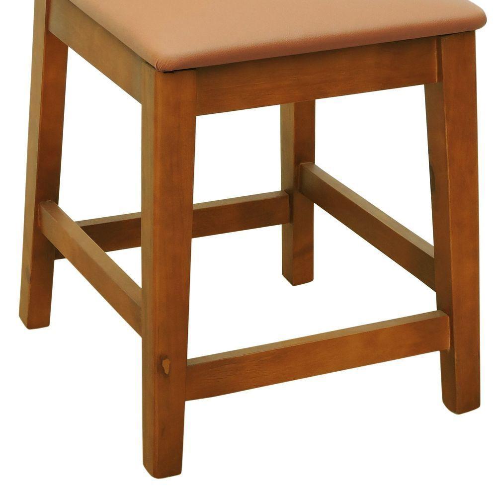 Kit 2 Banquetas Baixa-cadeira Gabi Madeira Maciça Encosto Telinha - Amêndoa Assento Estofado Corano Caramelo - 2