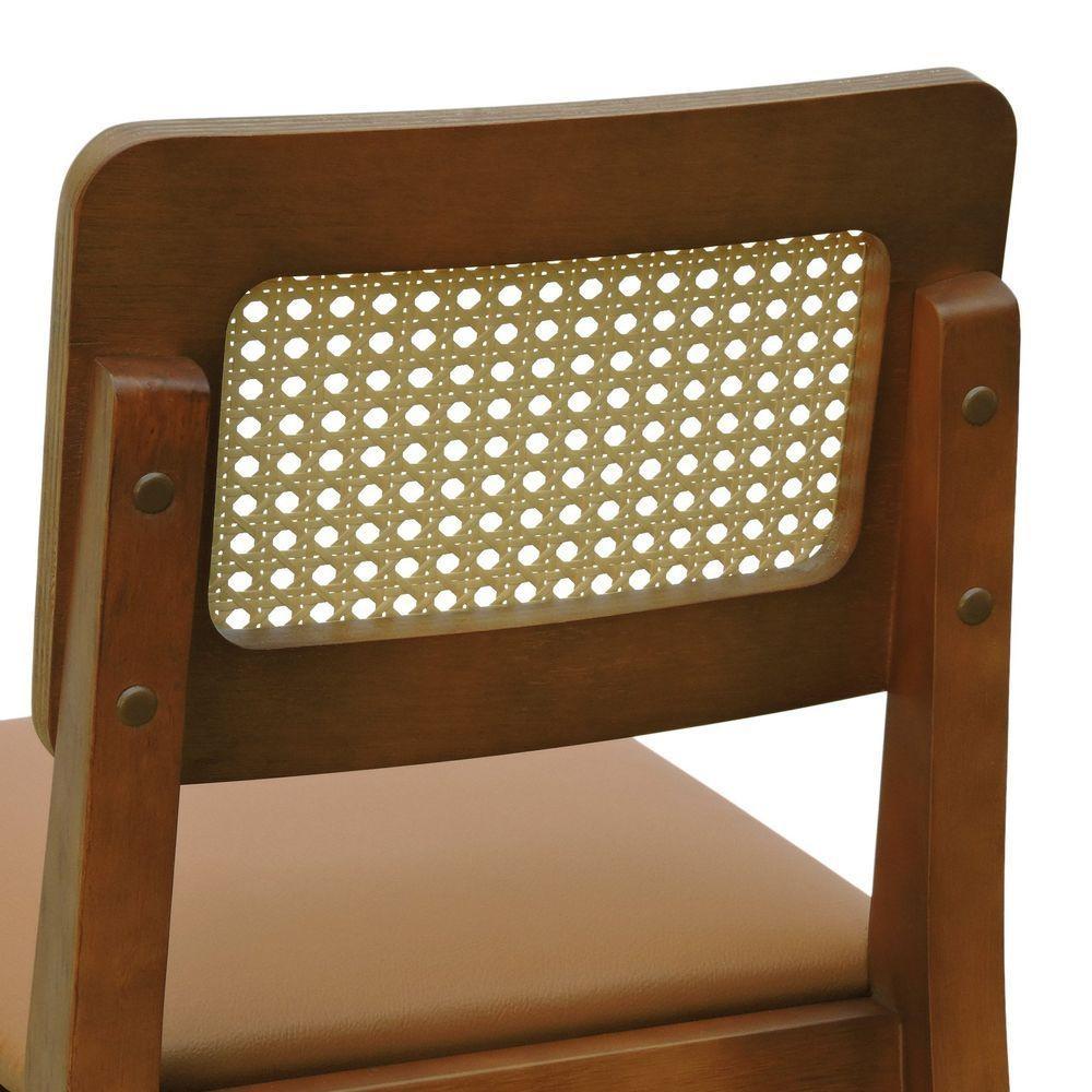 Kit 2 Banquetas Baixa-cadeira Gabi Madeira Maciça Encosto Telinha - Amêndoa Assento Estofado Corano Caramelo - 6