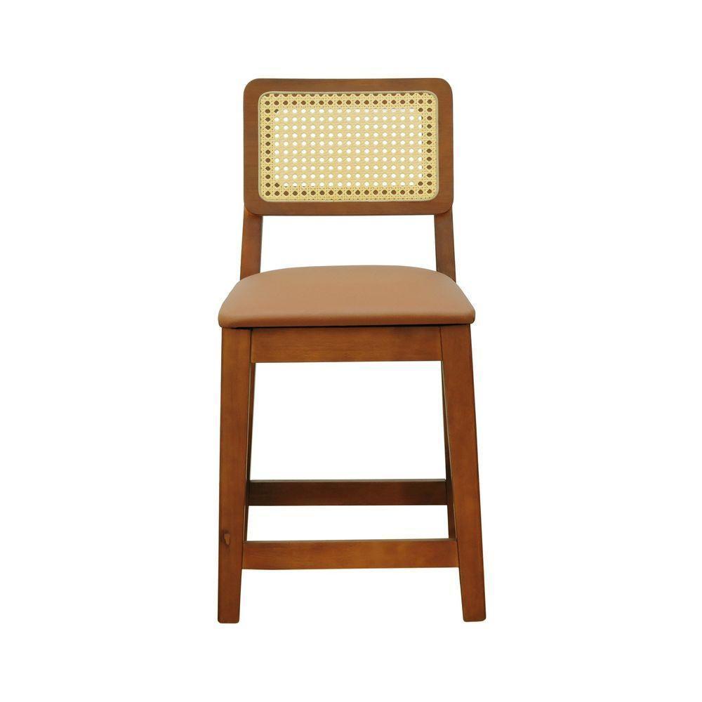 Kit 2 Banquetas Baixa-cadeira Gabi Madeira Maciça Encosto Telinha - Amêndoa Assento Estofado Corano Caramelo - 9