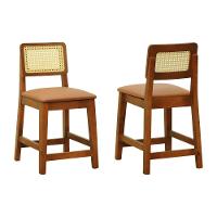 Kit 2 Banquetas Baixa-cadeira Gabi Madeira Maciça Encosto Telinha - Amêndoa Assento Estofado Corano Caramelo - 1