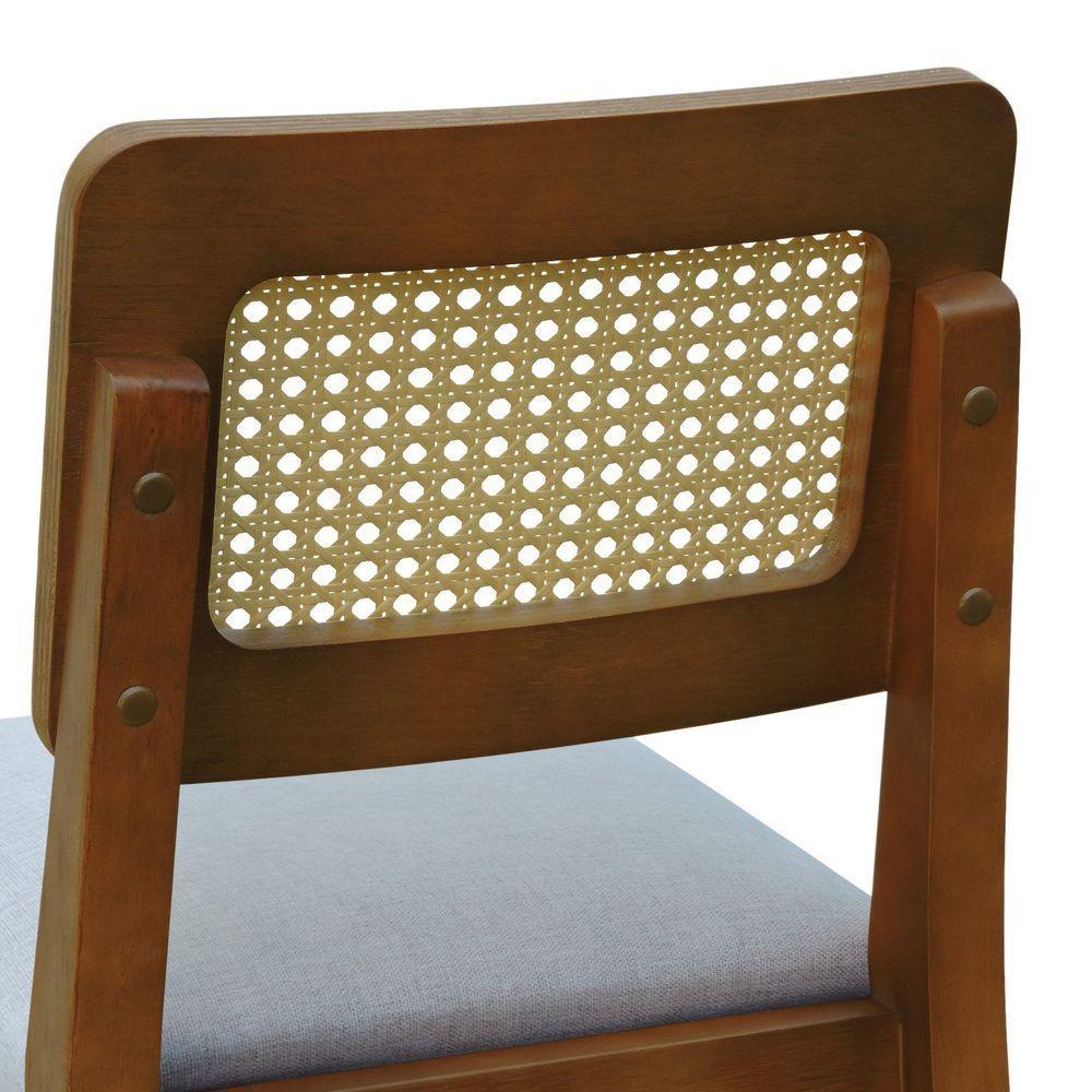 Kit 2 Banquetas Baixa-cadeira Gabi Madeira Maciça Encosto Telinha - Amêndoa Assento Estof. Linho Bege Mescla Impermeável - 3