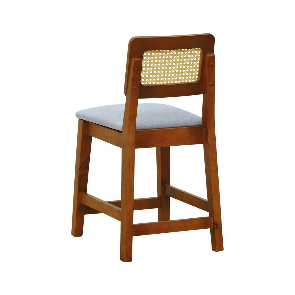 Kit 2 Banquetas Baixa-cadeira Gabi Madeira Maciça Encosto Telinha - Amêndoa Assento Estof. Linho Bege Mescla Impermeável - 5