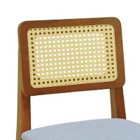 Kit 2 Banquetas Baixa-cadeira Gabi Madeira Maciça Encosto Telinha - Amêndoa Assento Estof. Linho Bege Mescla Impermeável - 2