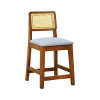 Kit 2 Banquetas Baixa-cadeira Gabi Madeira Maciça Encosto Telinha - Amêndoa Assento Estof. Linho Bege Mescla Impermeável