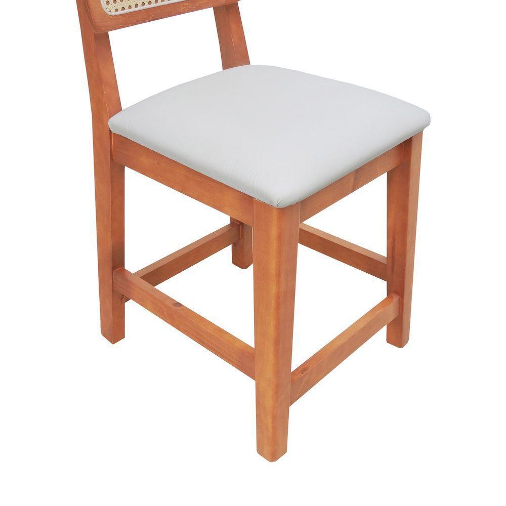 Kit 2 Banquetas Baixa-cadeira Gabi Madeira Maciça Encosto Telinha - Amêndoa Assento Estofado Corano Bege - 2