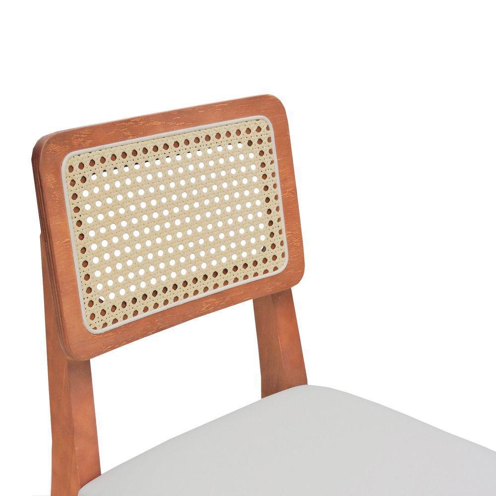 Kit 2 Banquetas Baixa-cadeira Gabi Madeira Maciça Encosto Telinha - Amêndoa Assento Estofado Corano Bege - 5