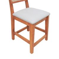 Kit 2 Banquetas Baixa-cadeira Gabi Madeira Maciça Encosto Telinha - Amêndoa Assento Estofado Corano Bege - 2