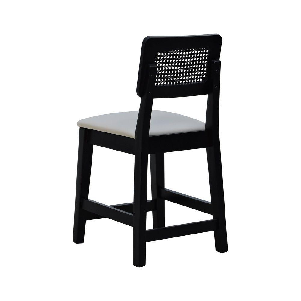 Kit 2 Banquetas Baixa-cadeira Gabi Madeira Maciça Encosto Telinha Assento Estofado - Preto Assento Estofado Corano Bege - 4