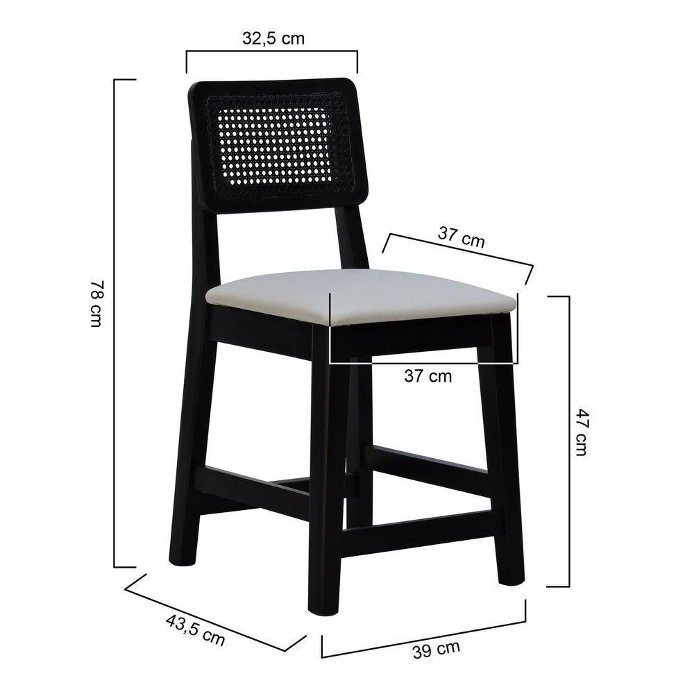 Kit 2 Banquetas Baixa-cadeira Gabi Madeira Maciça Encosto Telinha Assento Estofado - Preto Assento Estofado Corano Bege - 6