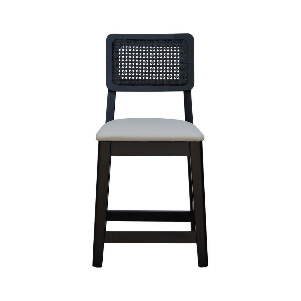 Kit 2 Banquetas Baixa-cadeira Gabi Madeira Maciça Encosto Telinha Assento Estofado - Preto Assento Estofado Corano Bege - 7