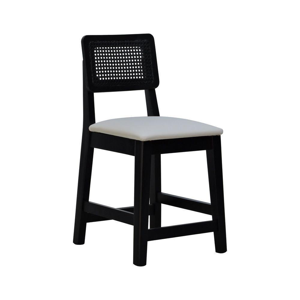 Kit 2 Banquetas Baixa-cadeira Gabi Madeira Maciça Encosto Telinha Assento Estofado - Preto Assento Estofado Corano Bege - 9