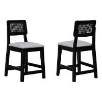 Kit 2 Banquetas Baixa-cadeira Gabi Madeira Maciça Encosto Telinha Assento Estofado - Preto Assento Estofado Corano Bege - 1