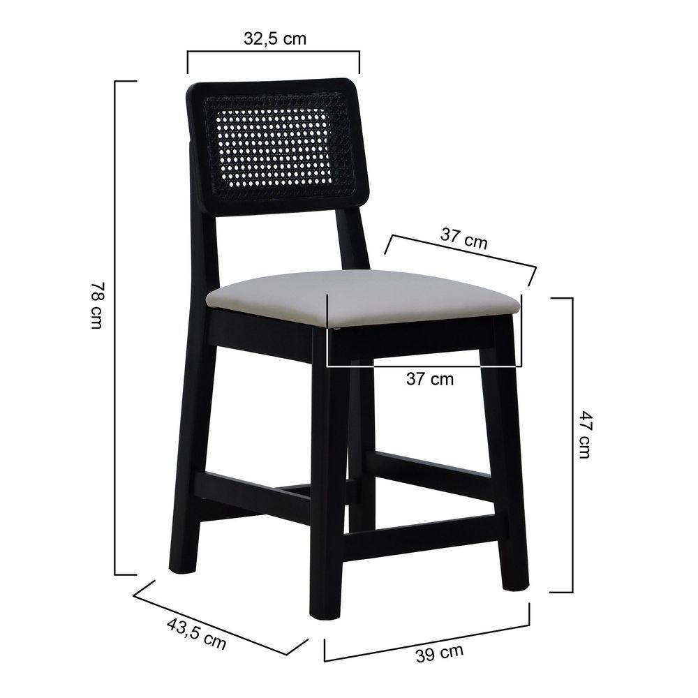 Kit 2 Banquetas Baixa-cadeira Gabi Madeira Maciça Encosto Telinha Assento Estofado - Preto Assento Estofado Linho Bege - 5