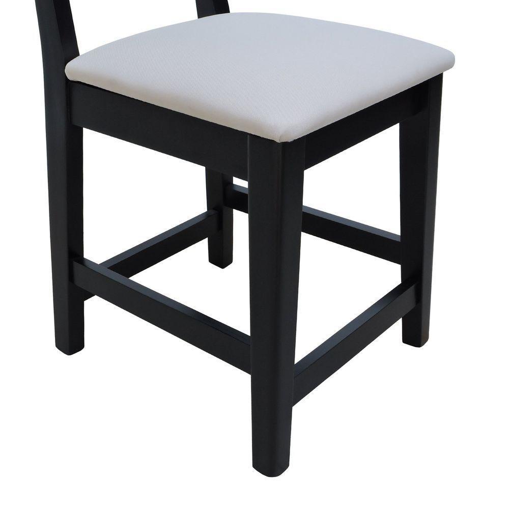 Kit 2 Banquetas Baixa-cadeira Gabi Madeira Maciça Encosto Telinha Assento Estofado - Preto Assento Estofado Linho Bege - 8