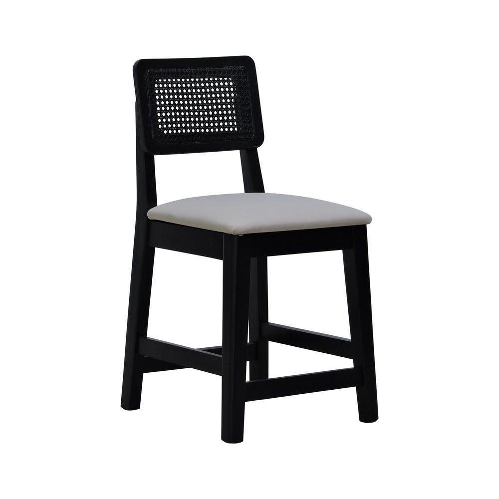 Kit 2 Banquetas Baixa-cadeira Gabi Madeira Maciça Encosto Telinha Assento Estofado - Preto Assento Estofado Linho Bege - 9