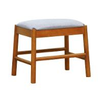 Puff Baixo Amber Madeira Maciça - Amêndoa Assento Estofado Linho Bege Mescla Impermeável - 1