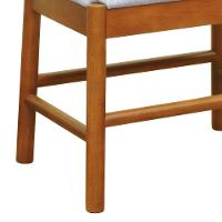 Puff Baixo Amber Madeira Maciça - Amêndoa Assento Estofado Linho Bege Mescla Impermeável - 2