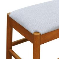 Puff Baixo Amber Madeira Maciça - Amêndoa Assento Estofado Linho Bege Mescla Impermeável - 3