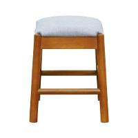 Puff Baixo Amber Madeira Maciça - Amêndoa Assento Estofado Linho Bege Mescla Impermeável - 5