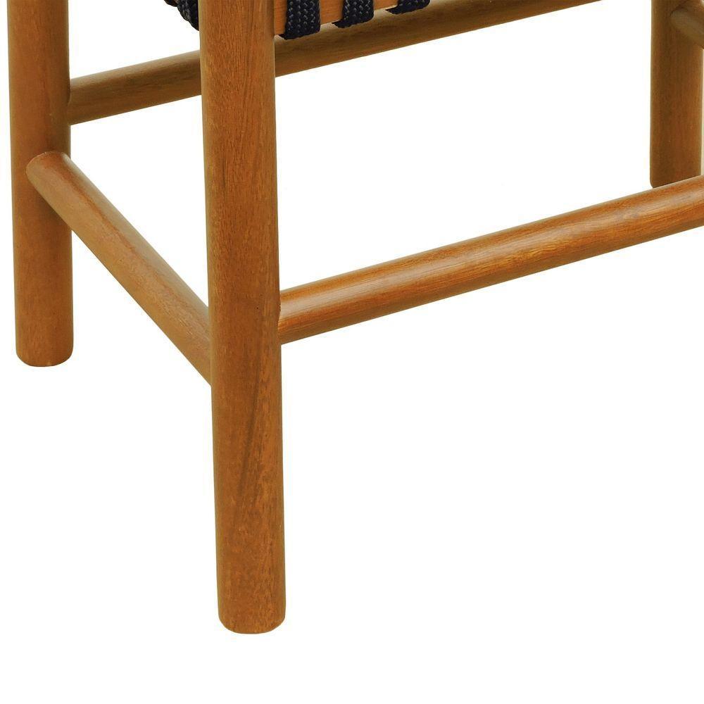 Puff Baixo Amber Madeira Maciça - Amêndoa Trançado Corda Na Cor Preta - 3