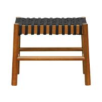 Puff Baixo Amber Madeira Maciça - Amêndoa Trançado Corda Na Cor Preta - 2