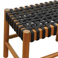 Puff Baixo Amber Madeira Maciça - Amêndoa Trançado Corda Na Cor Preta