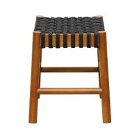 Puff Baixo Amber Madeira Maciça - Amêndoa Trançado Corda Na Cor Preta - 6