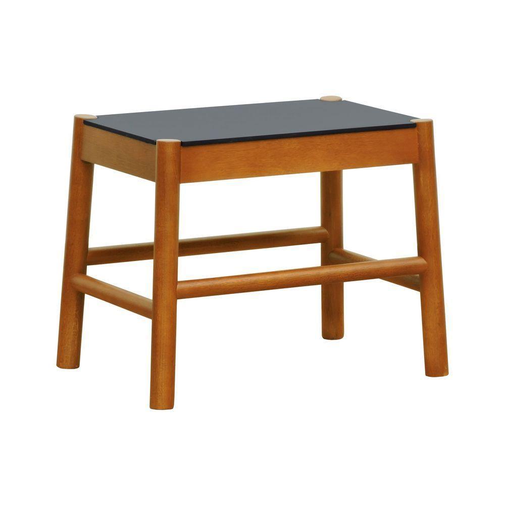 Puff Baixo Amber Madeira Maciça - Amêndoa Assento Mdf Bp Na Cor Preta - 1