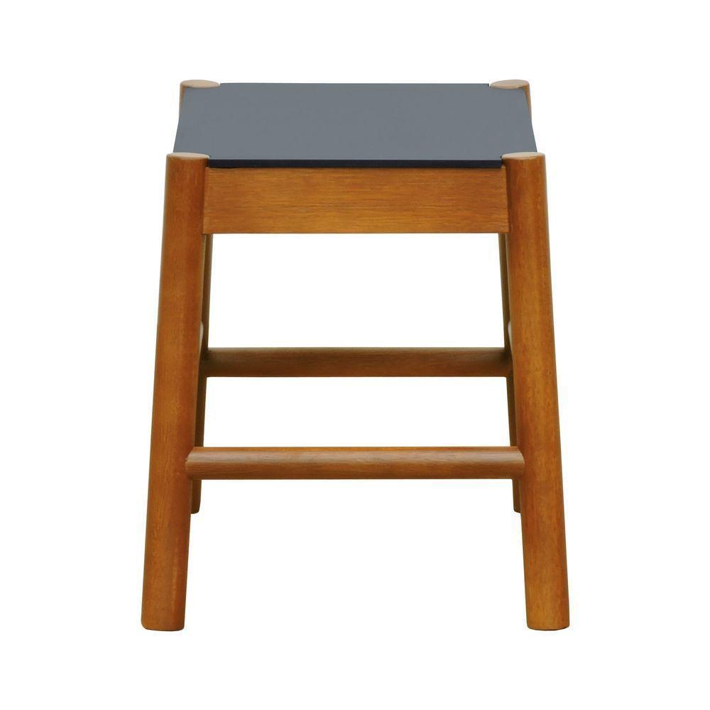 Puff Baixo Amber Madeira Maciça - Amêndoa Assento Mdf Bp Na Cor Preta - 6