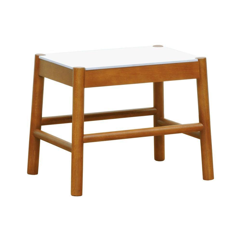 Puff Baixo Amber Madeira Maciça - Amêndoa Assento Mdf Bp Na Cor Branca - 1