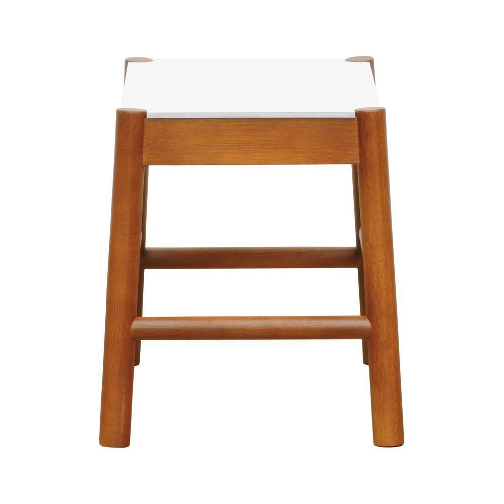 Puff Baixo Amber Madeira Maciça - Amêndoa Assento Mdf Bp Na Cor Branca - 5