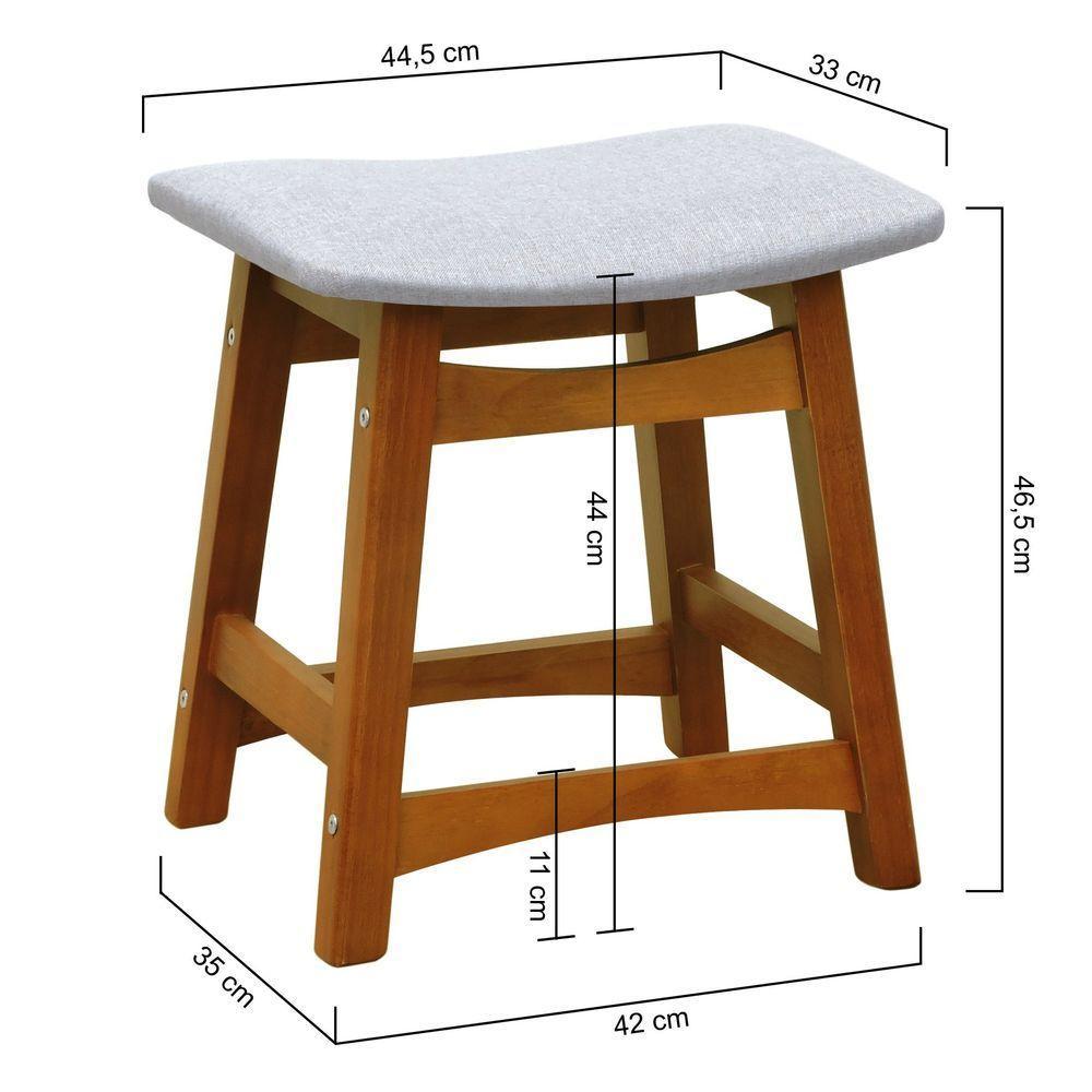 Puff Confort Madeira Maciça Assento Anatômico - Amêndoa Estofado Linho Bege Mescla Impermeável - 2