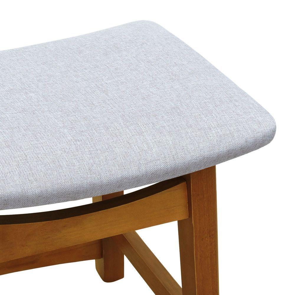 Puff Confort Madeira Maciça Assento Anatômico - Amêndoa Estofado Linho Bege Mescla Impermeável - 4