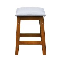 Puff Confort Madeira Maciça Assento Anatômico - Amêndoa Estofado Linho Bege Mescla Impermeável - 6