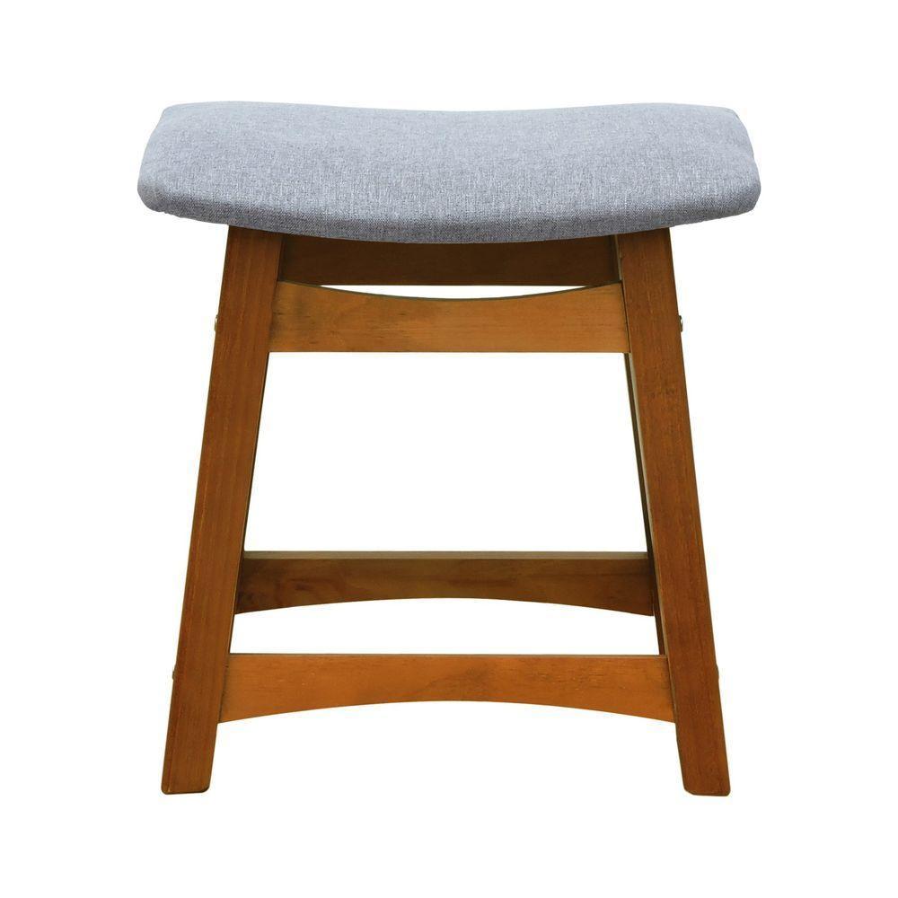 Puff Confort Madeira Maciça Assento Anatômico - Amêndoa Estofado Linho Cinza Mescla Impermeável - 2