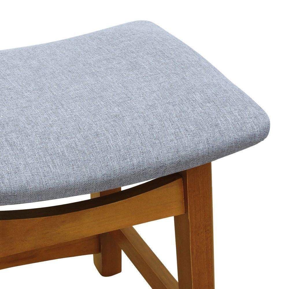 Puff Confort Madeira Maciça Assento Anatômico - Amêndoa Estofado Linho Cinza Mescla Impermeável - 3