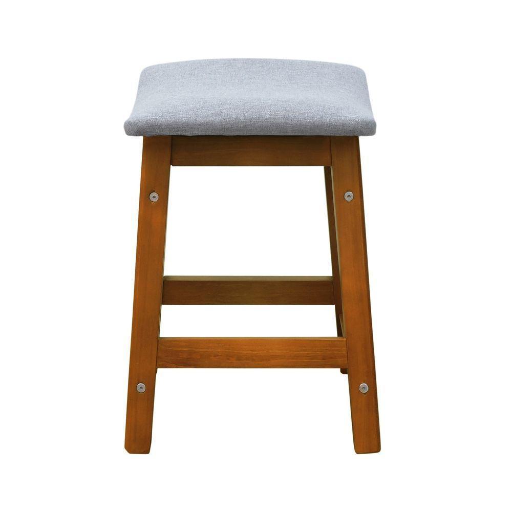 Puff Confort Madeira Maciça Assento Anatômico - Amêndoa Estofado Linho Cinza Mescla Impermeável - 5